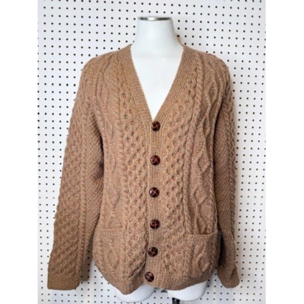 Vintage | Blarney Woollen Mills Aran Wool Cardigan Brown Cable Knit Sweater